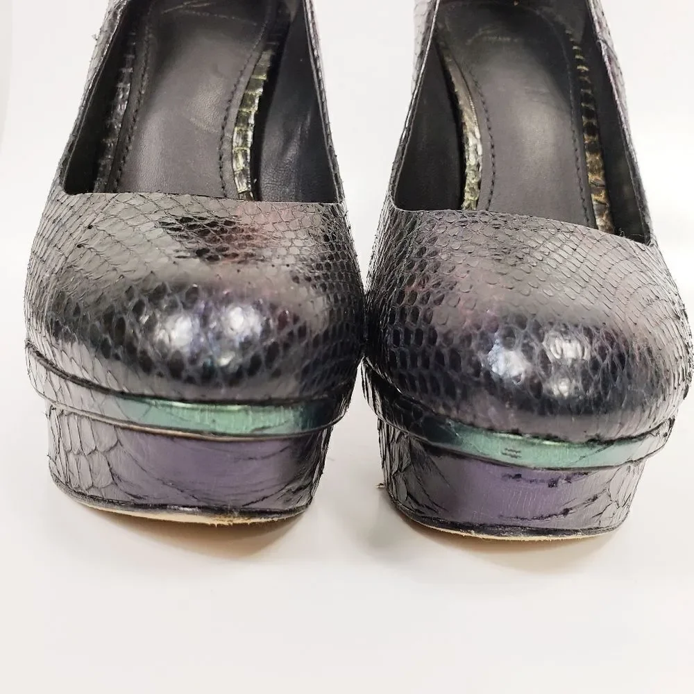B Brian Atwood Iridescent Snakeskin Ferguson Platform Pumps Size 7.5